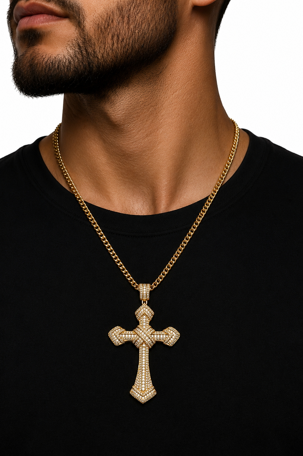 Colier Cruce Regală Gold White - Placat Aur Galben 18K cu Zirconii Albe
