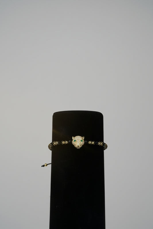 Brățară Elegantă cu Cap de Panteră – Negru & Auriu