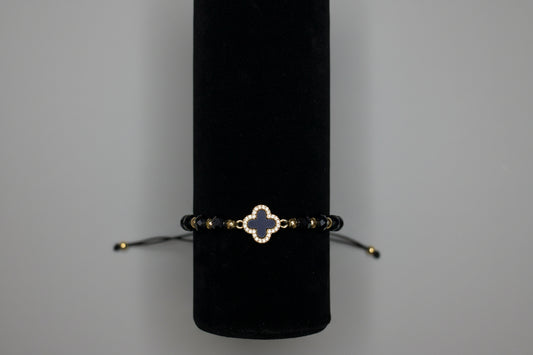 Brățară cu Șnur Negru și Trifoi Auriu