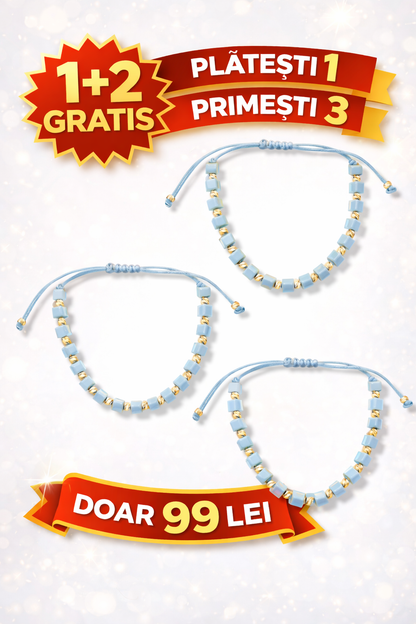 1+2 Gratis! Bratara Regllabila Stil Cub Alb cu Auriu