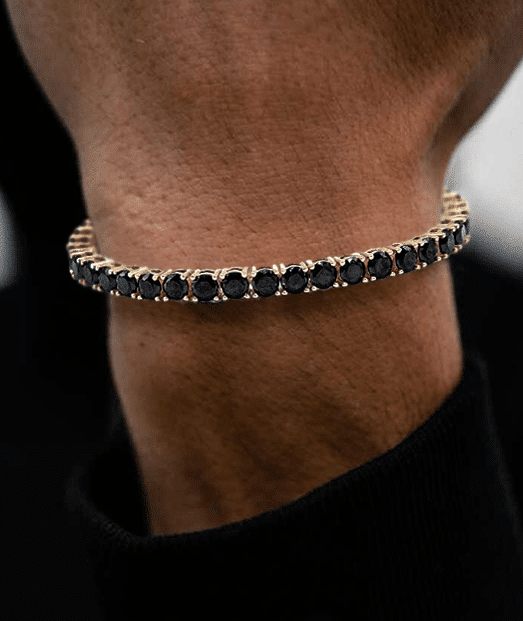 Brățară Tenis pentru Bărbați – Aurie cu Pietre Negre Zirconiu