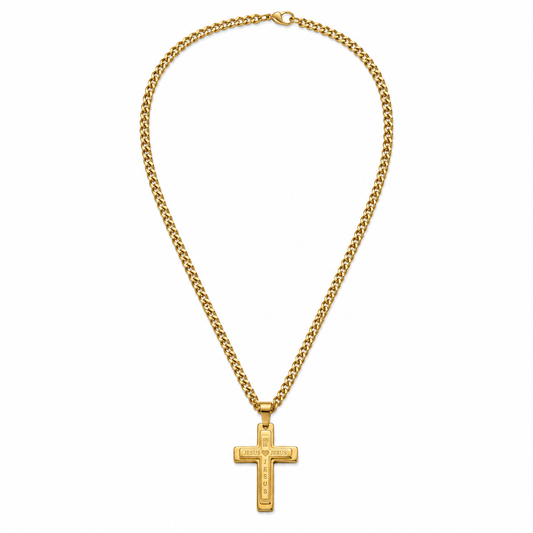 Colier Cuban cu Cruce Placat cu Aur 18K