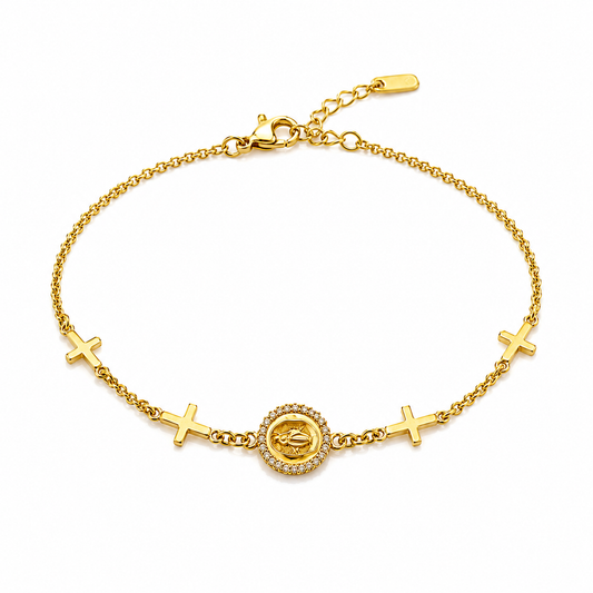 Brățară Elegantă cu Cruciulițe și Medalion Placată cu Aur 18K