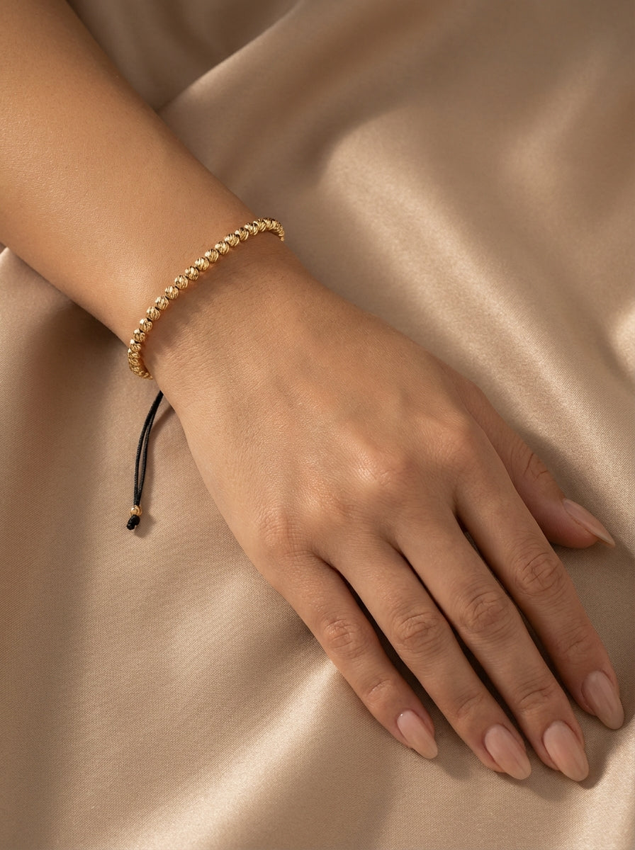 1+1 Brățară cu Biluțe Placate cu Aur, Șnur Reglabil, Unisex