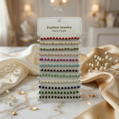 Set 12 Brățări Multicolore cu Bile Fațetate și Placate cu Aur – Handmade, Reglabile