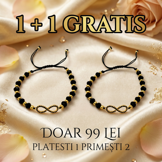 Brățară Handmade Simbolul Infinitului Cu Cristale Negre 1+1 GRATIS