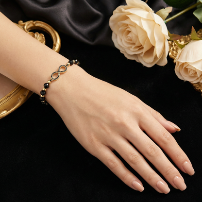 Brățară Handmade Simbolul Infinitului Cu Cristale Negre 1+1 GRATIS