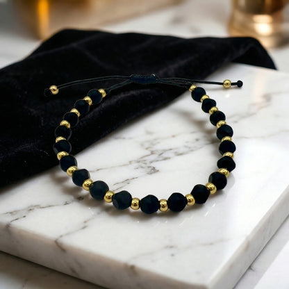 1+2 Gratis! Bratara cu snur reglabil si margele mate negre