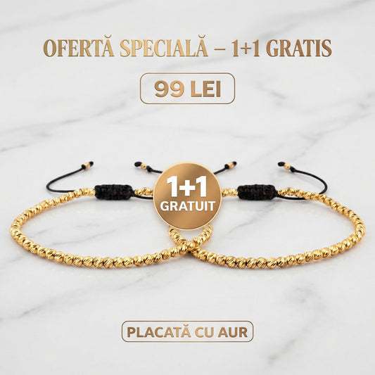 1+1 Brățară cu Biluțe Placate cu Aur, Șnur Reglabil, Unisex