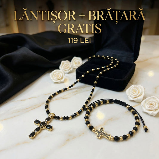 Set Lănțișor + Brățară Black Gold OFERTA DOAR 119 LEI