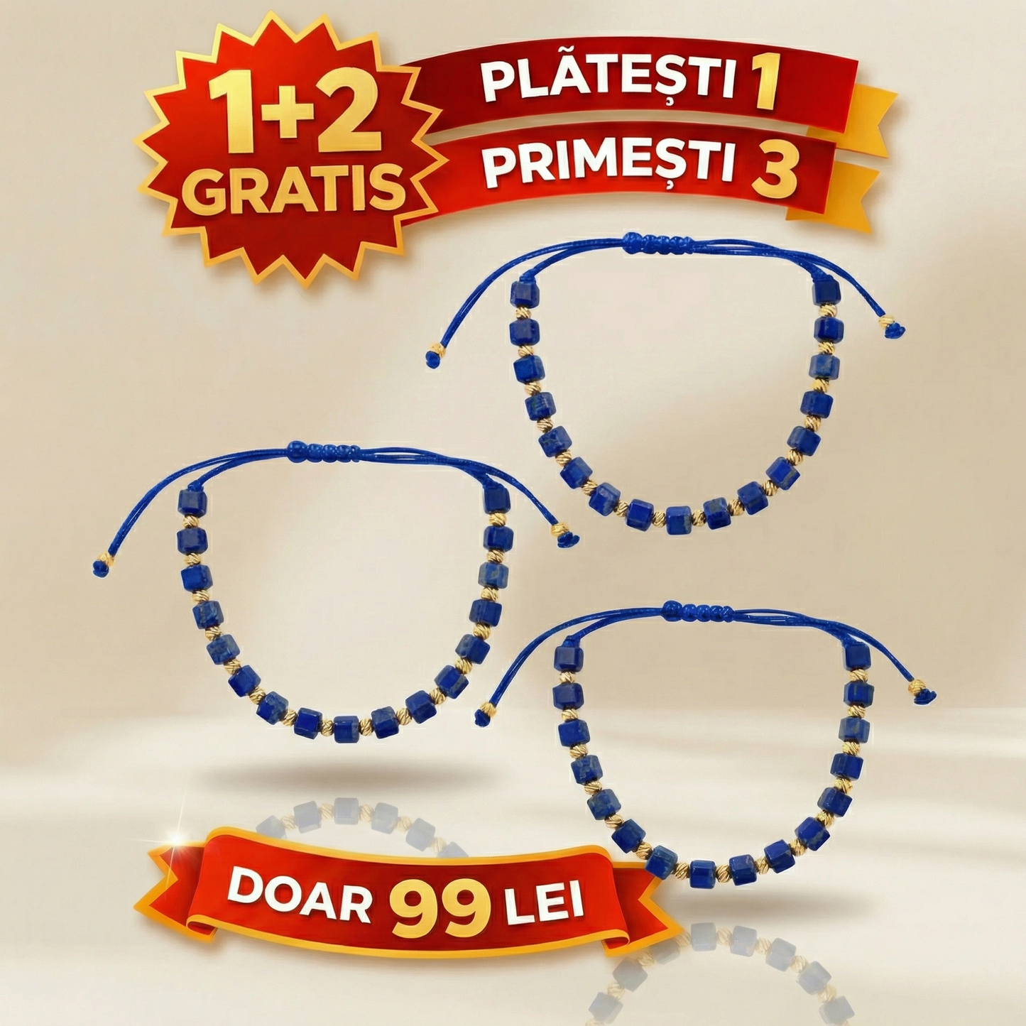 1+2 GRATIS Bratara cu snur placata cu aur stil cub orice culoare