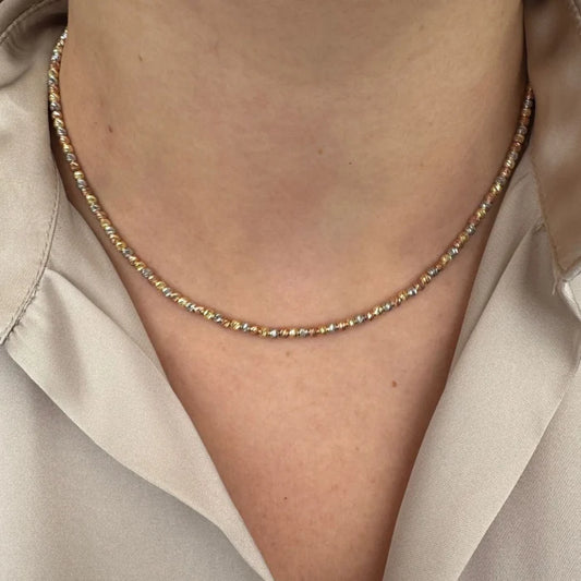 Colier Argint în Trei Culori cu Bile de 3 mm, pentru Damă – Lanț Reglabil 45 cm